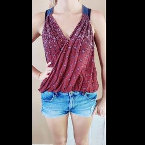 Maroon and dark blue open front hippie blouse